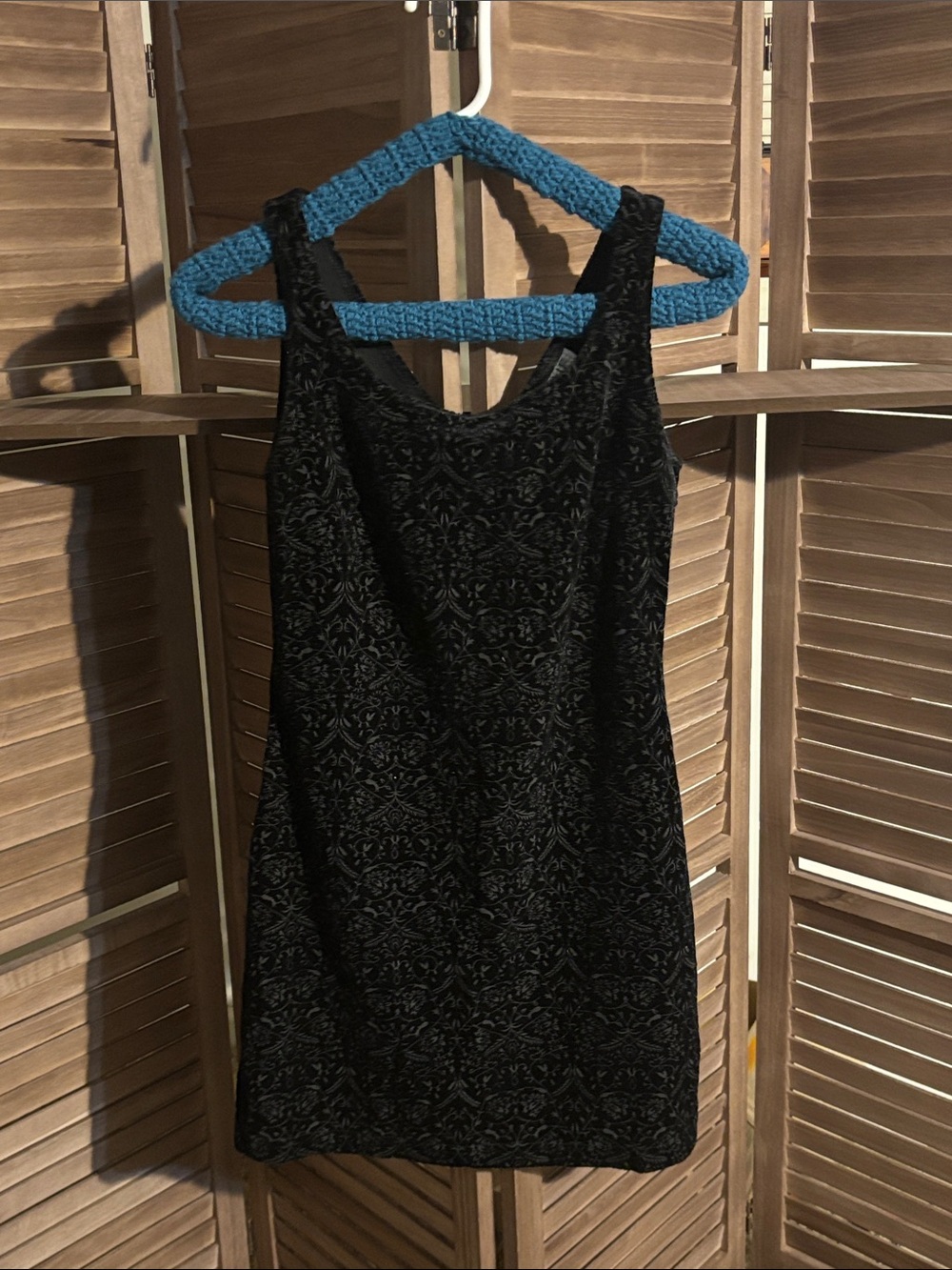 La Belle Black Velvet-Patterned Mini Dress